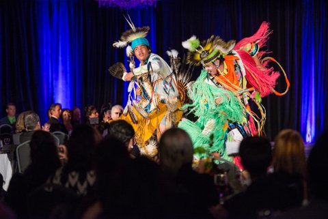 Aboriginal dancers performing at the Gelu’lg Maw-a-paw Aboriginal Gala